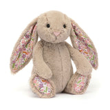 Plush Beige Bunny with Floral Ears – Soft Cuddly Toy, Small or Medium